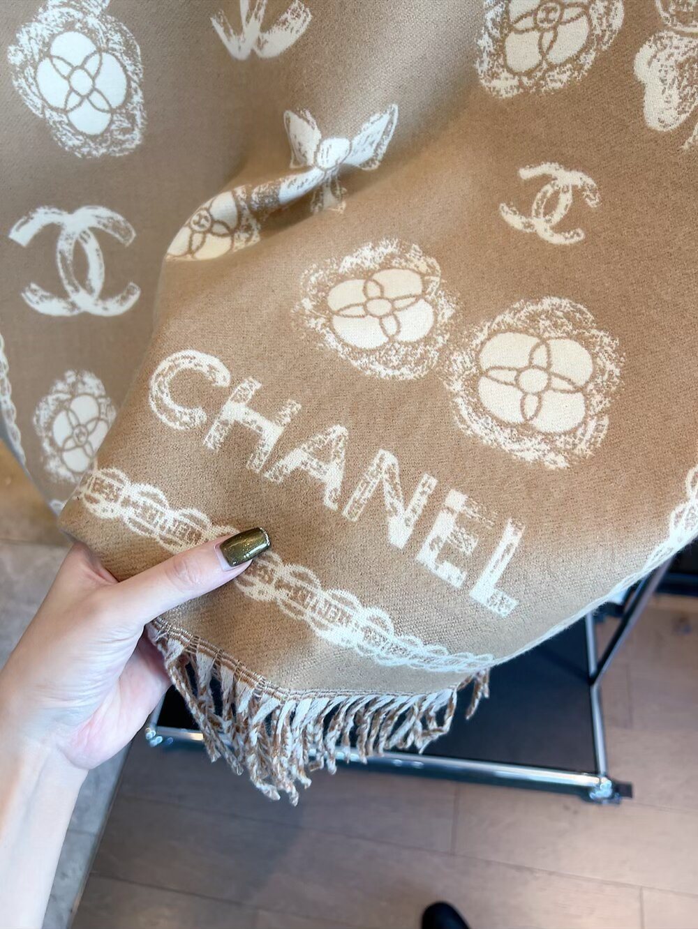 Chanel Fringed Patterned Scarf