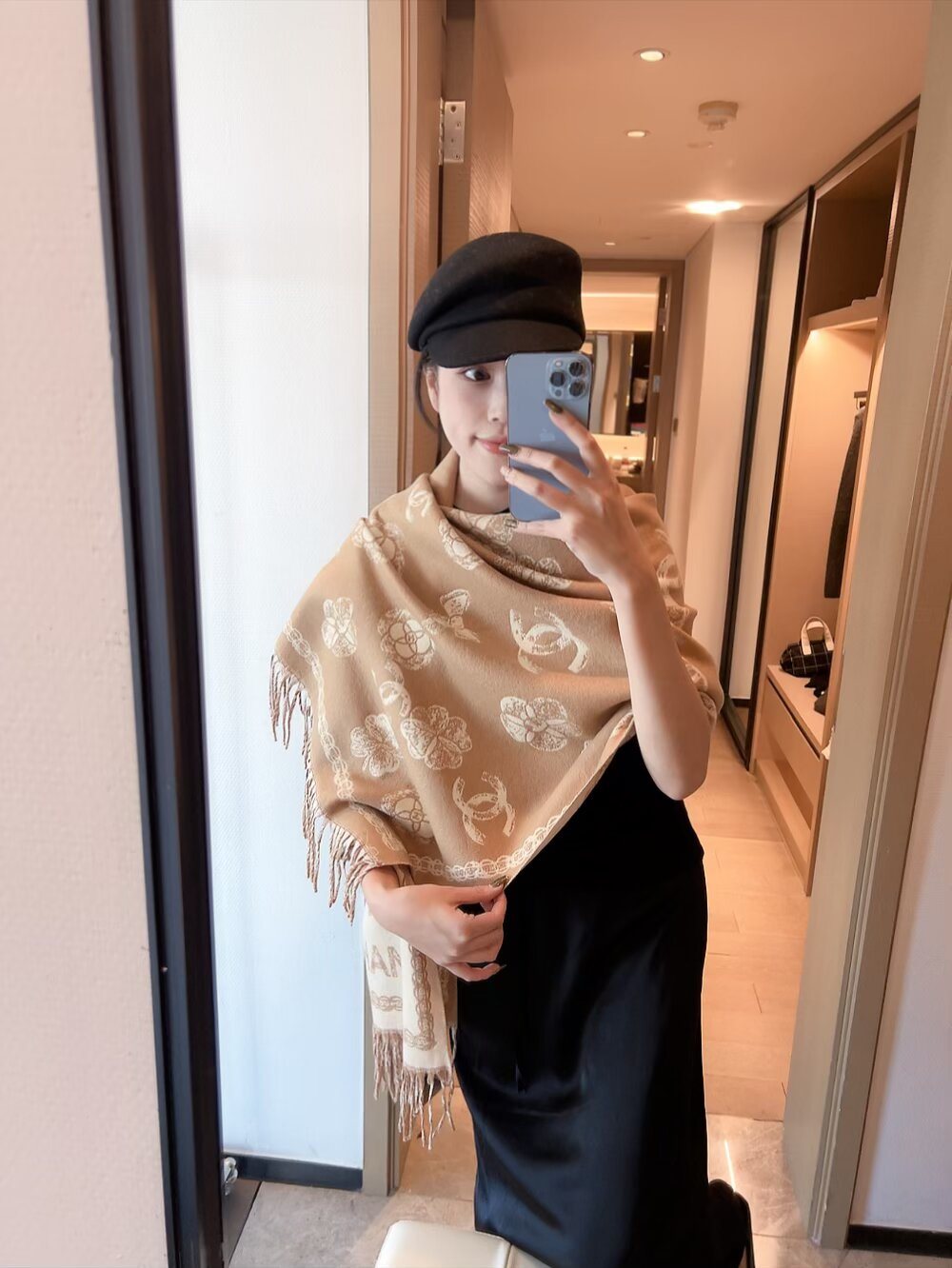 Chanel Fringed Patterned Scarf