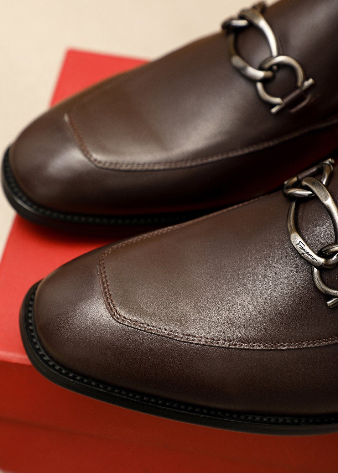 Ferragamo Brown Hardware Loafers