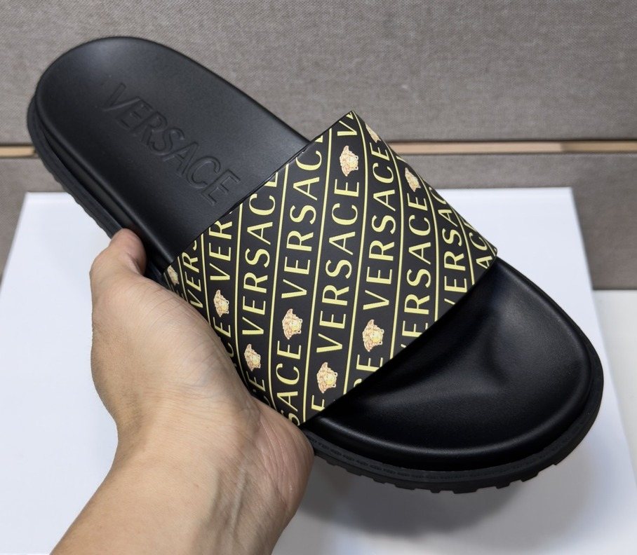 Versace Patterned Strap Slide Sandals