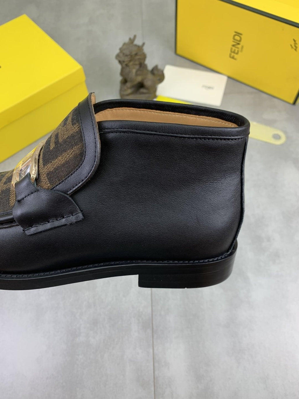Fendi Men's Black Monogram Vamp Ankle Boots