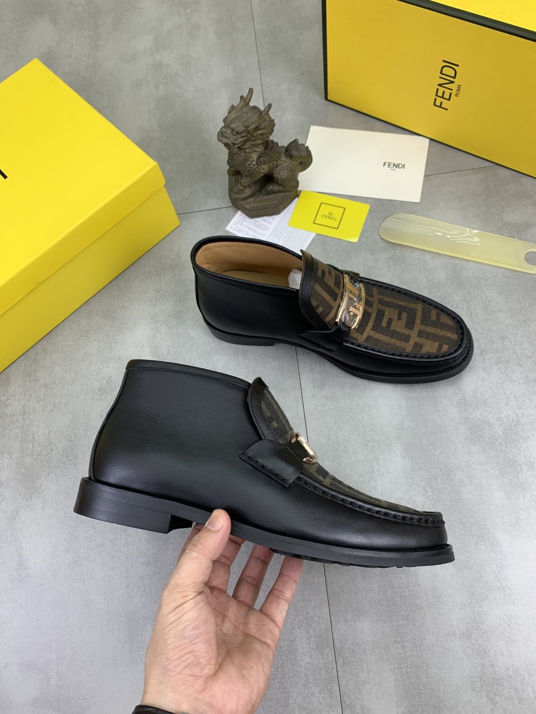 Fendi Men's Black Monogram Vamp Ankle Boots