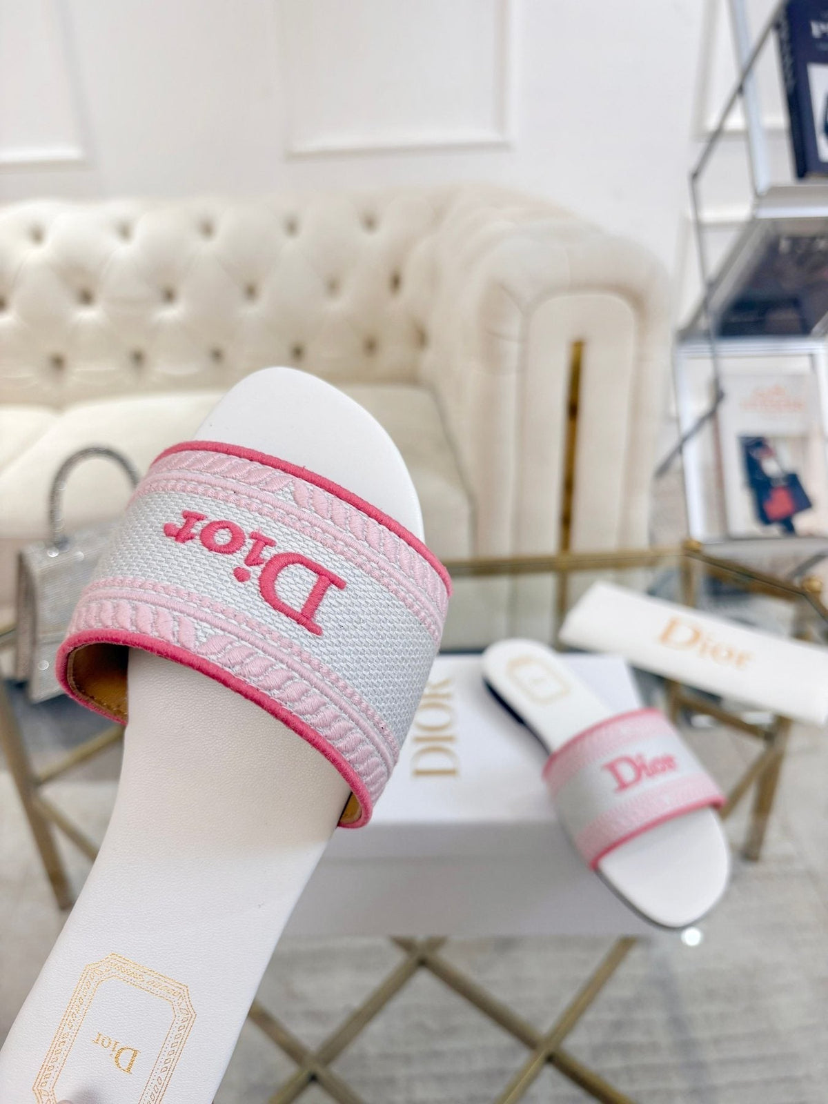 Dior Logo Strap Slide Sandals - Flat Slip-On Construction