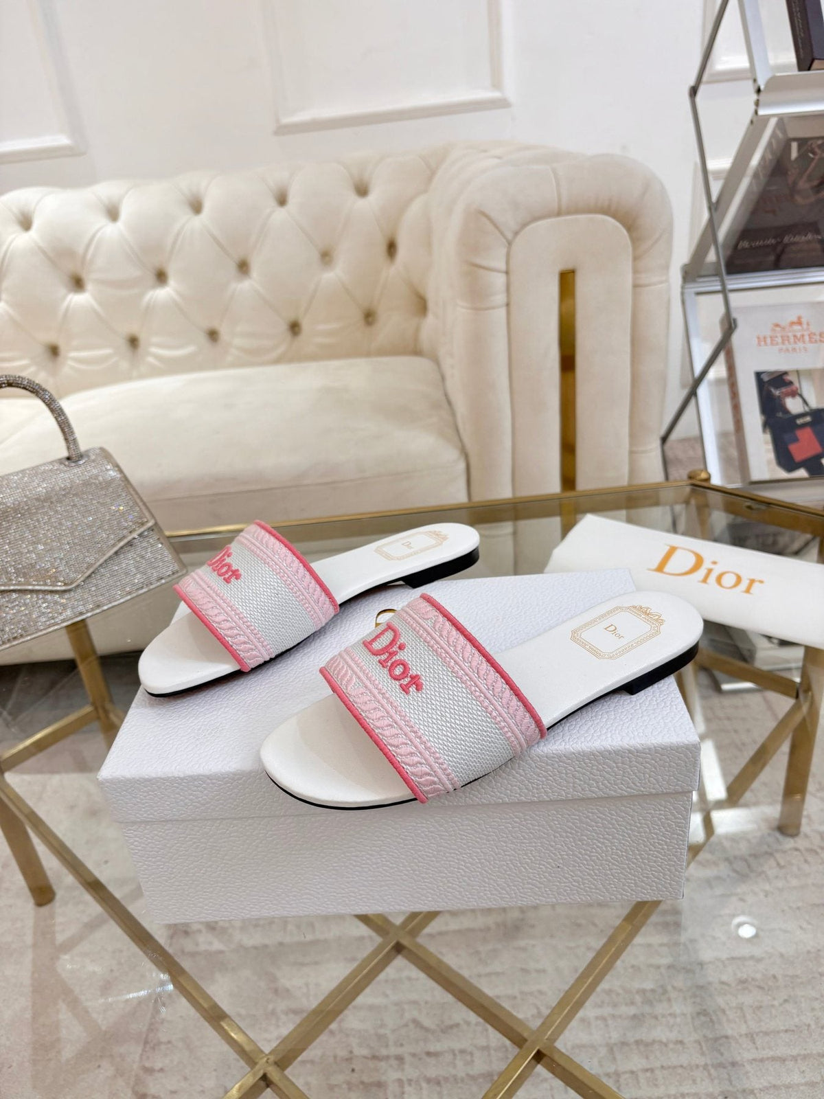 Dior Logo Strap Slide Sandals - Flat Slip-On Construction