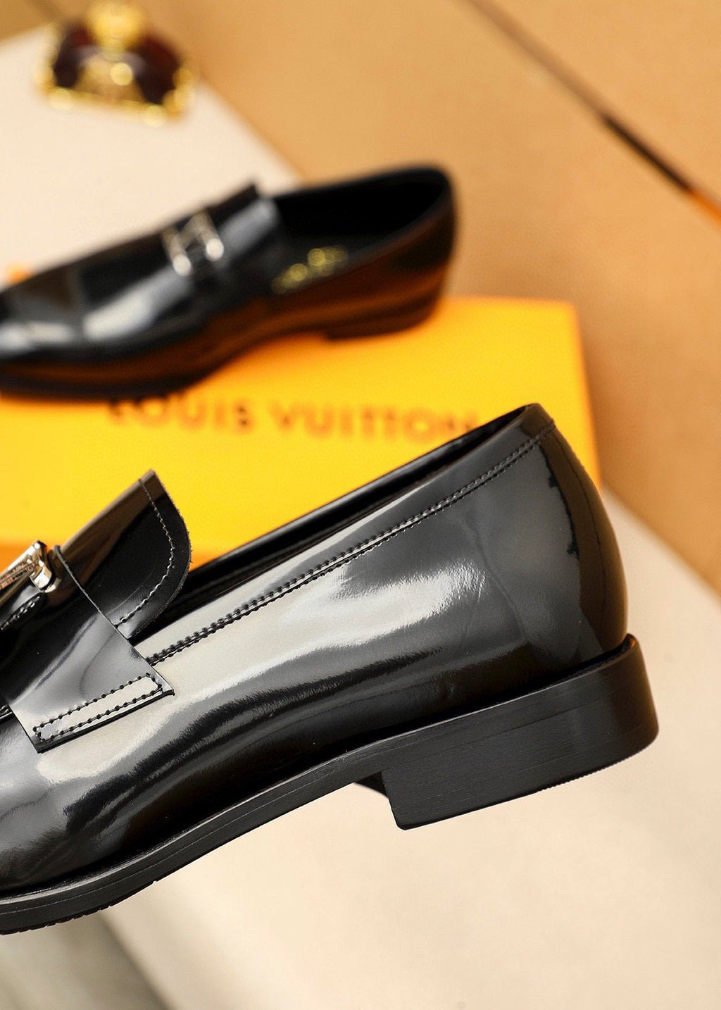 Louis Vuitton Men's Glossy Black Leather Loafers