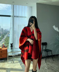 Burberry Red and Black Plaid Wrap Outerwear