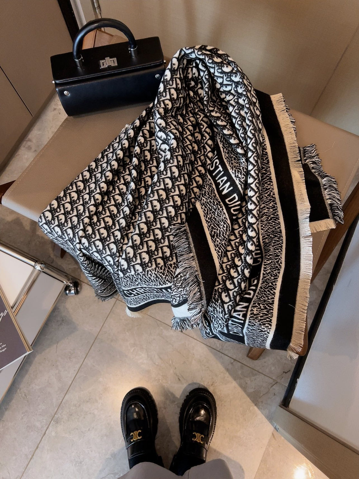 Dior Monogram Fringe Square Scarf