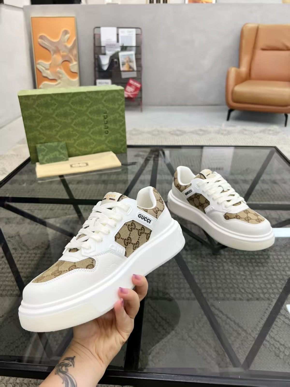 Gucci Men's Monogram Low-Top Sneakers - Layered Paneled Upper
