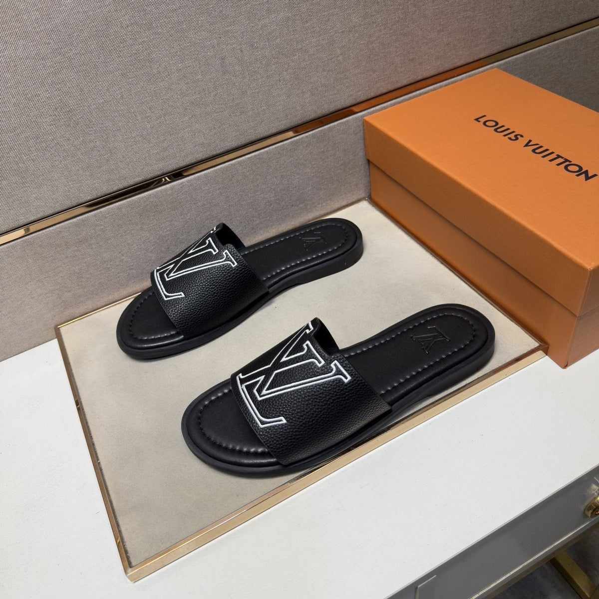 Louis Vuitton Men's Outlined LV Slide Sandals