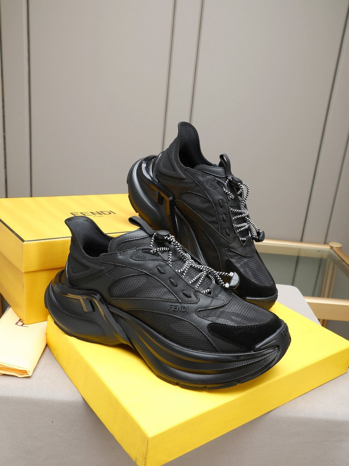 Fendi Black and Charcoal Gray Platform Sneakers