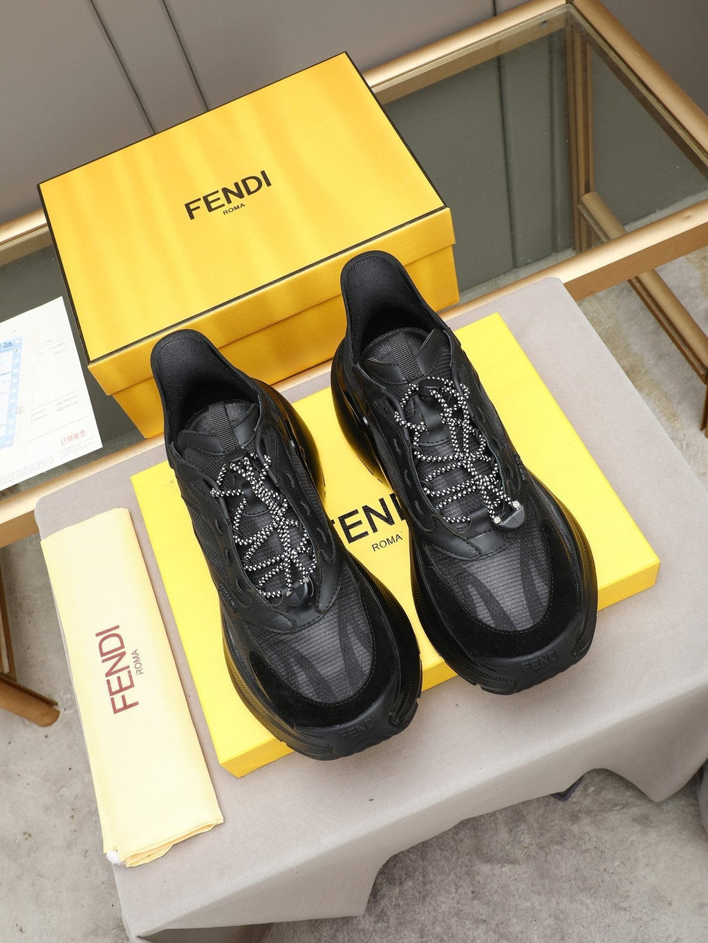 Fendi Black and Charcoal Gray Platform Sneakers