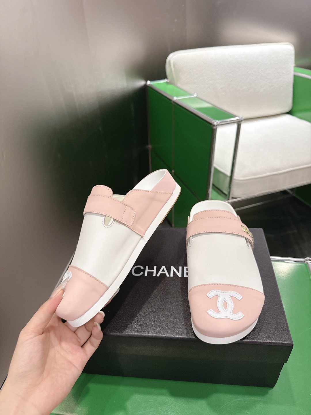 Chanel Quilted Closed-Toe Slide Sandals