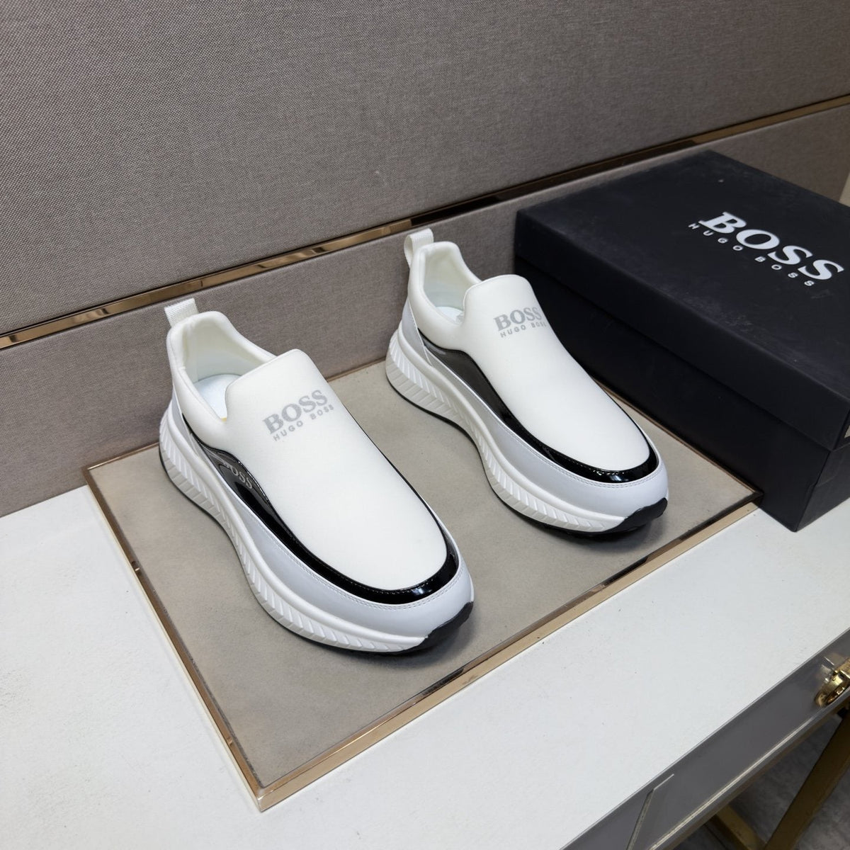BOSS Men's Contrast-Trim Slip-On Sneakers