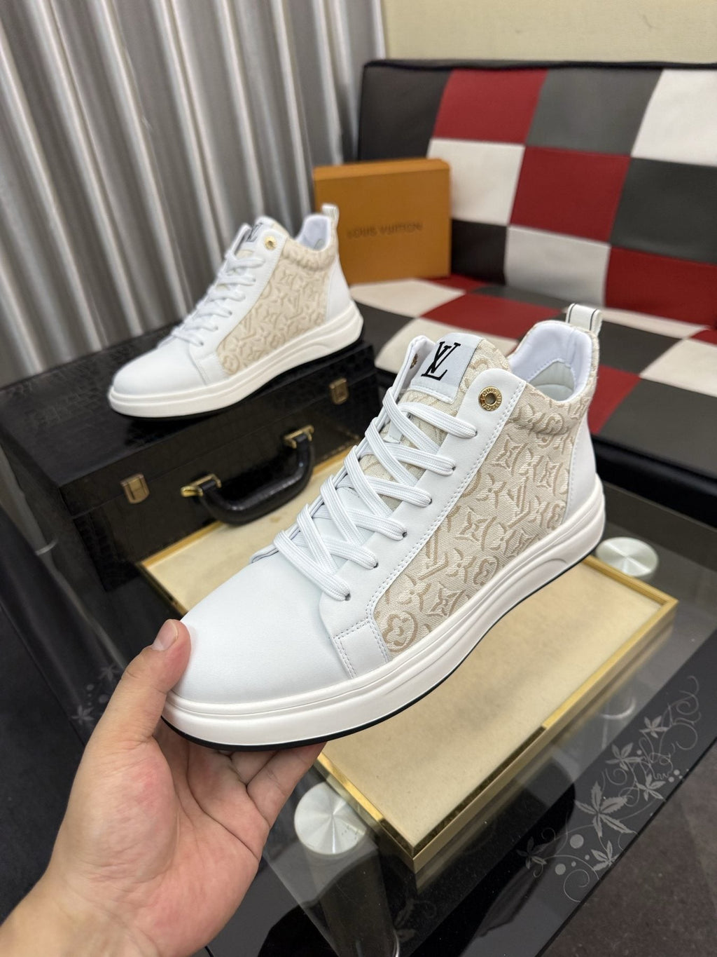 Louis Vuitton Patterned Panel High-Top Sneakers