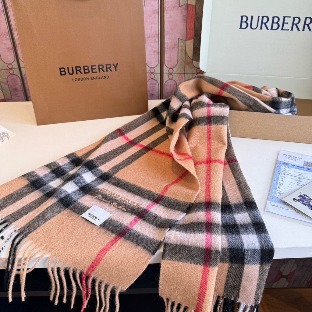 Burberry Blush Pink Plaid Fringed Scarf