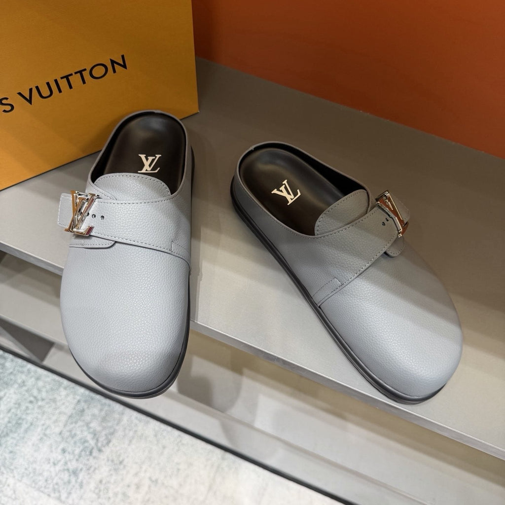 Louis Vuitton Men's Buckled Monogram Mule Shoes
