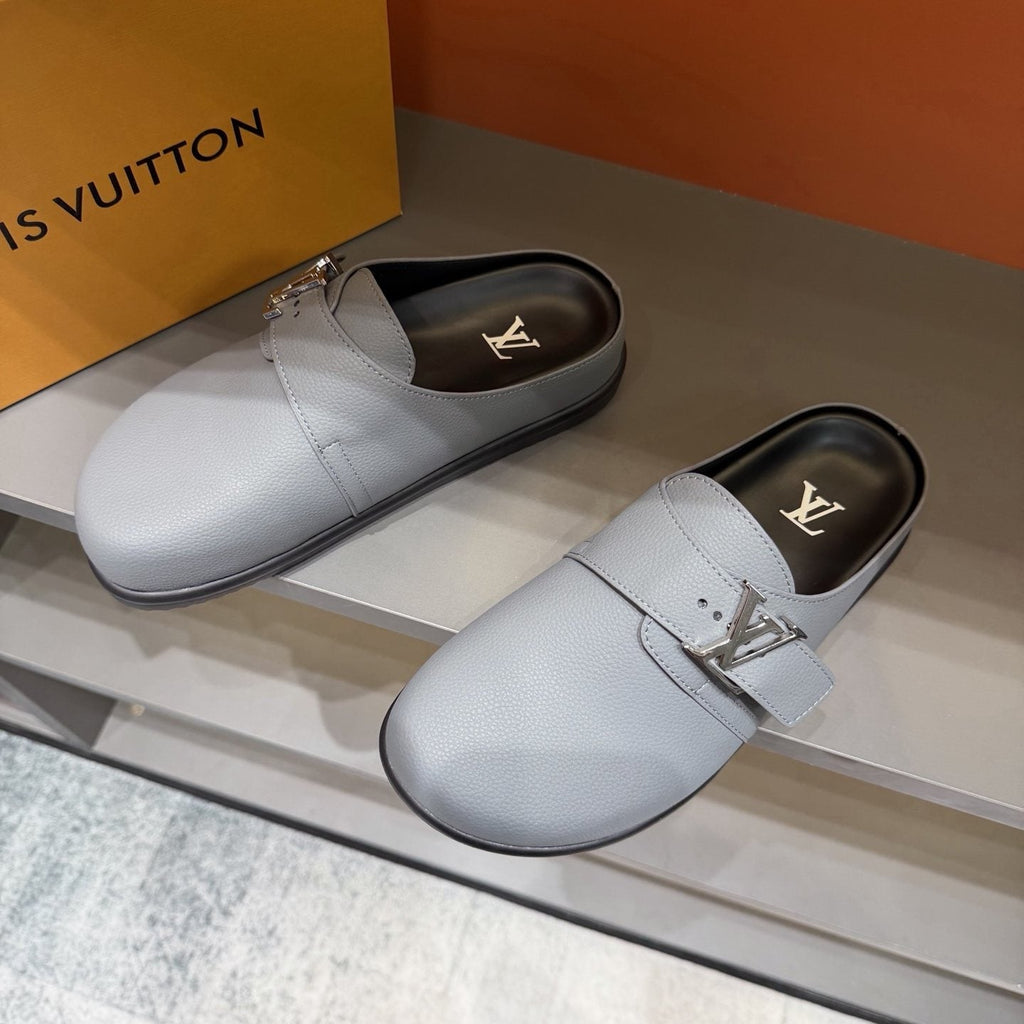 Louis Vuitton Men's Buckled Monogram Mule Shoes