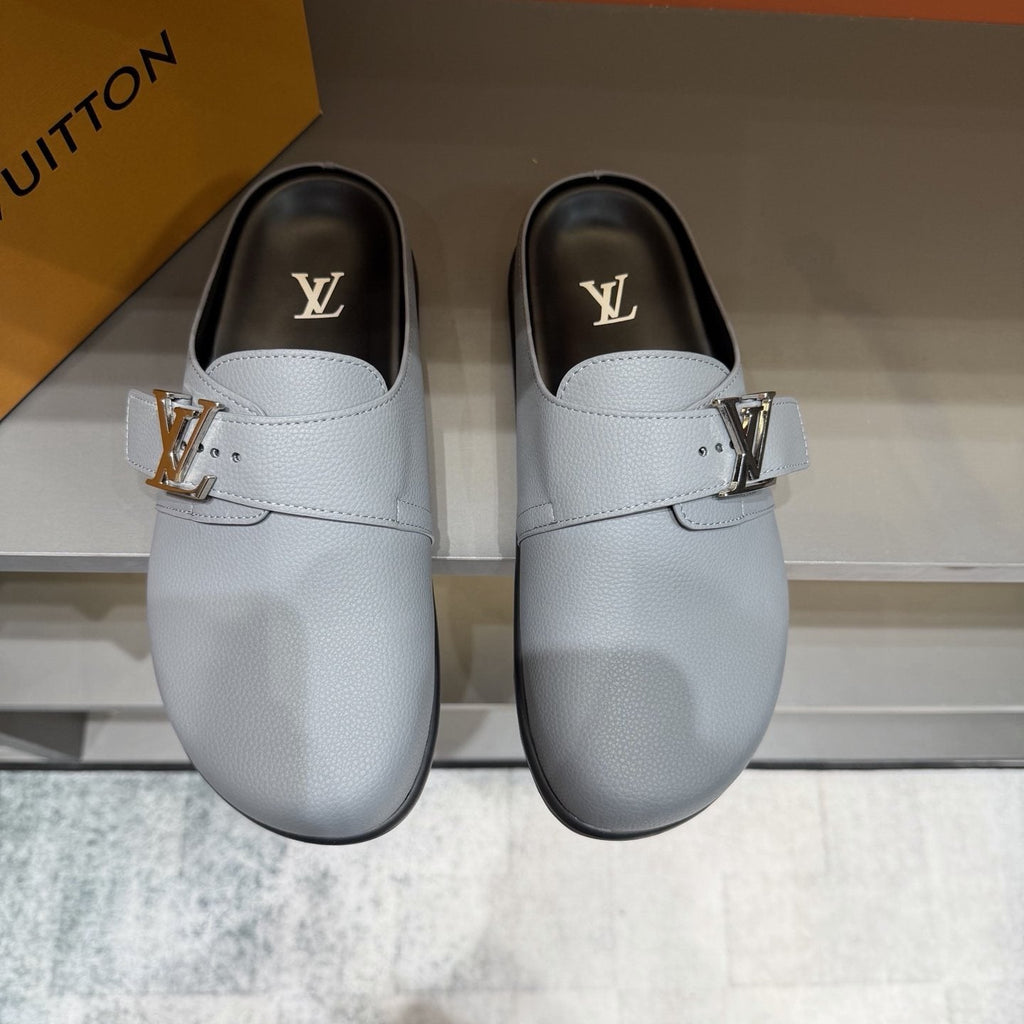 Louis Vuitton Men's Buckled Monogram Mule Shoes