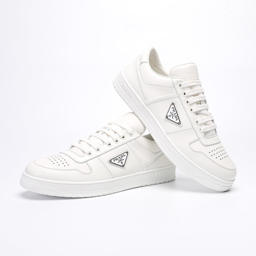 Prada Men's Triangle Plaque Low-Top Sneakers - Perforated Toe Box
