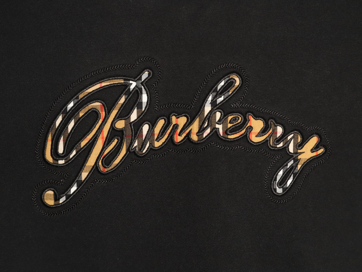 Burberry 26FW Black Signature Embroidered Check-Panel Crewneck Sweatshirt